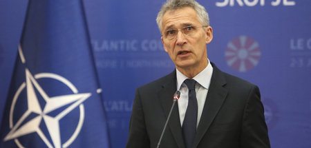 NATO-Generalsekretär Jens Stoltenberg am Montag in Skopje