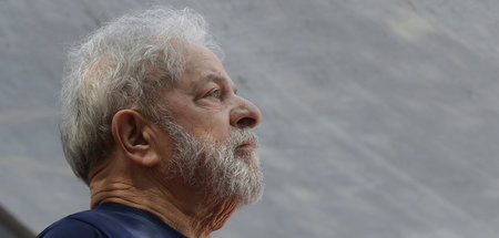 Lula da Silva am 7. April 2018 während einer Rede vor Unterstütz...