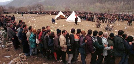 Flüchtlinge aus dem Kosovo an der Grenze zu Mazedonien, April 19...