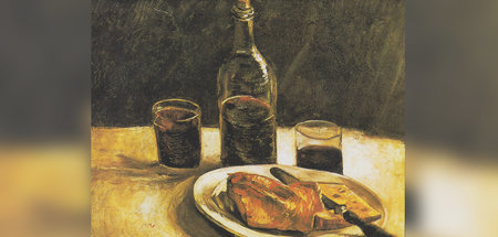 Vincent van Gogh: »­Stilleben mit Flasche, Zwei Gläsern, Käse un...
