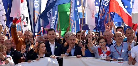 Anführer verschiedener Oppositionsparteien bei einer Pro-EU-Demo...