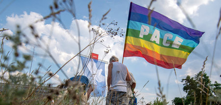 Protestkundgebung gegen eine US-Truppenverlegung durch Brandenbu...