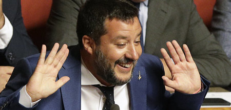 Matteo Salvini am Dienstag vor den Senatoren in Rom