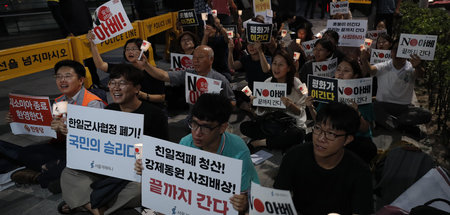 Nicht ganz grün. Protest gegen Japan vor der Botschaft in Seoul 