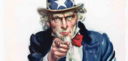 Uncle Sam auf einem US-amerikanischen Rekrutierungsplakat aus d... Uncle Sam auf einem US-amerikanischen Rekrutierungsplakat aus d...