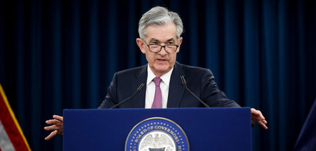 Jerome Powell, Präsident der US-Notenbank Federal Reserve auf ei