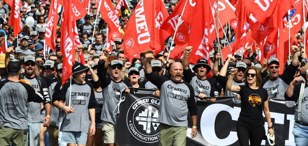 Demonstration der Baugewerkschaft CFMEU am 2. Mai in Brisbane Demonstration der Baugewerkschaft CFMEU am 2. Mai in Brisbane