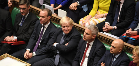 Der britische Premierminister Boris Johnson am Sonnabend während... Der britische Premierminister Boris Johnson am Sonnabend während...