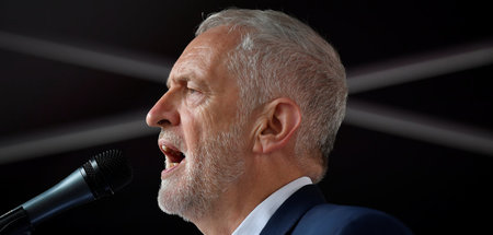Labour-Chef Jeremy Corbyn auf einer Kundgebung gegen den Besuch ... Labour-Chef Jeremy Corbyn auf einer Kundgebung gegen den Besuch ...