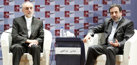 Irans Vizeaußenminister Sejed Abbas Araghtschi (r.) am 9. August...