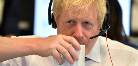 Boris Johnson am Sonntag in der Wahlkampfzentrale der Tories