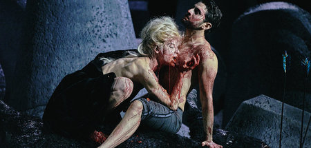 Bibiana Beglau (Thusnelda) und Bardo Böhlefeld (Ventidius) probe... Bibiana Beglau (Thusnelda) und Bardo Böhlefeld (Ventidius) probe...