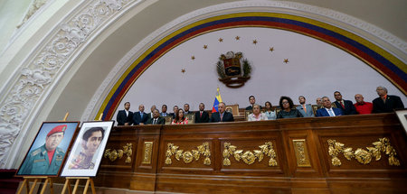 Pressekonferenz der Nationalversammlung Venezuelas am 8. Januar ...