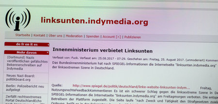 Bildschirmfoto der ursprünglichen Internetseite »linksunten.indy