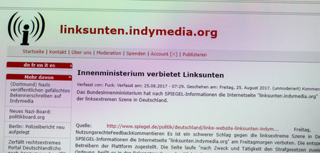 Bildschirmfoto der ursprünglichen Internetseite »linksunten.indy