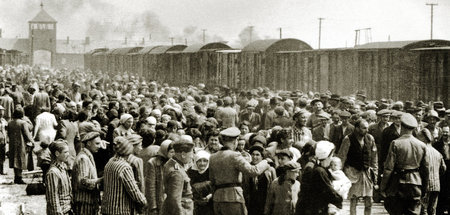 Nach der Ankunft eines Zuges mit aus Ungarn deportierten Juden i...
