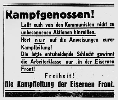 Flugblatt der am 2. Mai 1933 von den Nazis verbotenen SPD- und g...