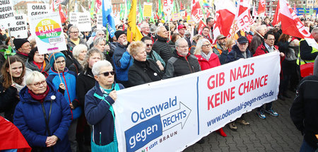 Überregionale Mobilisierung: Demonstranten aus dem Odenwald am S...