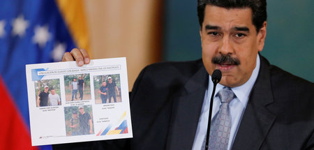 Venezuelas Staatschef Nicolas Maduro während einer Pressekonfere...