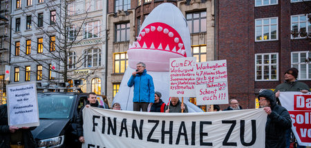 Hamburg: Die Linke-Kundgebung »Finanzhaie zu Fischstäbchen« im W...