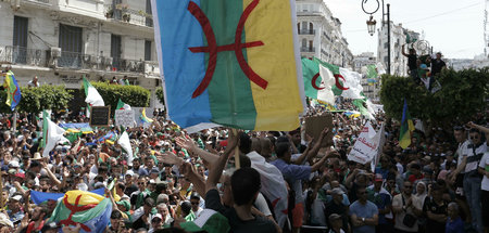 Die Fahne der Berber bei einem der freitäglichen Protestmärsche ...