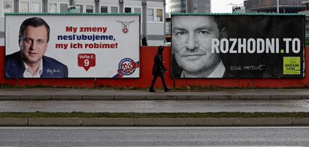 Wahlplakate in der slowakischen Hauptstadt Bratislava (28.2.2020...