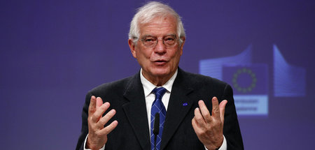 Der EU-Außenbeauftragte Josep Borrell spricht zur Presse, nachde