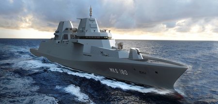 Eine Computersimulation des Mehrzweckkampfschiffes MKS 180
