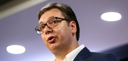 Serbiens Präsident Aleksandar Vucic im Hauptquartier der Serbisc...