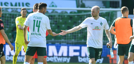 Servus: Claudio Pizarro und Davy Klaassen nach dem Erreichen der...