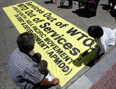 Unbeliebte WTO: Philippinische Bauern während einer Protestveran...