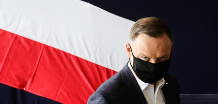 Polens alter und neuer Staaspräsident Andrzej Duda am Sonntag in...