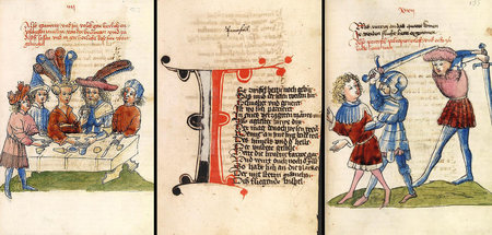 Wolfram von Eschenbachs Parzival. Links: Belakane bewirtet Gahmu...