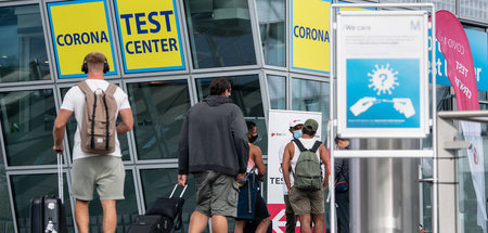 Coronateststation auf dem Münchener Flughafen, August 2020 Coronateststation auf dem Münchener Flughafen, August 2020