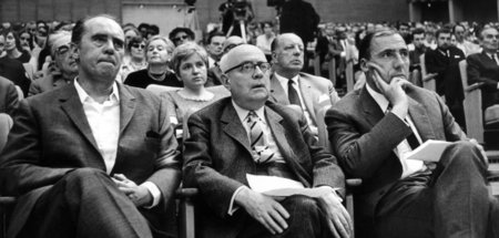 Heinrich Böll, Theodor W. Adorno und Siegfried Unseld im Mai 196...