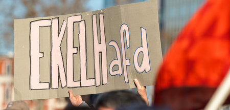 »Ekelhafd«: Plakat auf einer Kundgebung gegen »faschistische Pak...