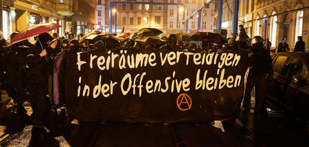 Demonstration in Berlin-Mitte am Abend der Räumung der »Liebig 3...