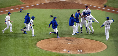 Die Dodgers feiern ihren Sieg bei den World Series