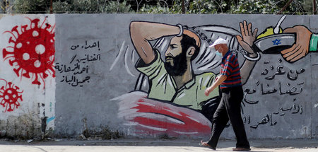 Grafitti des palästinensischen Gefangenen Maher Al-Alkhras in Ga...