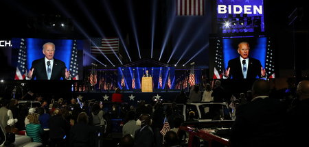 Die erste Rede des neuen US-Präsidenten Joseph Biden am Sonnaben...