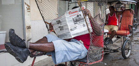 Kaum Zielgruppe für westliche Contra-Medienakteure: Pedicab-Fahr...