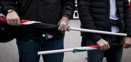 Neonazis der Lega-Sturmtruppe Forza Nuova bei einer Demonstratio...