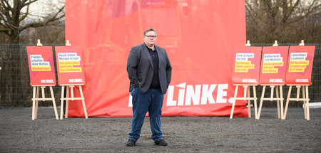 Der Spitzenkandidat der Partei Die Linke David Schwarzendahl (Ma...