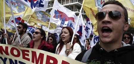 Protestaktion 2014 in Athen gegen das Diktat der »Troika« aus Eu...