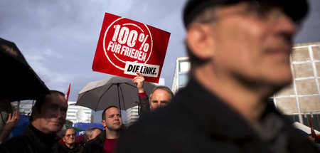 Auf einer Kundgebung der Partei Die Linke während des Bundestags...