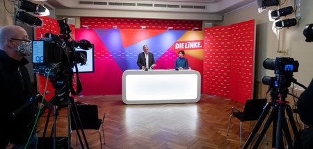 Anspruch und Wirklichkeit: Die Parteivorsitzenden Bernd Riexinge...