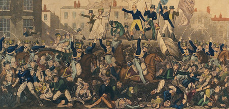 Das Massaker von »Peterloo« von 1819, hier in einer zeitgenössis...