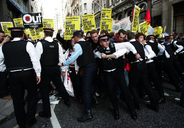 Londoner City am Freitag: Protest gegen Rettungsplan für britisc...