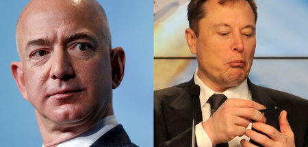 Leben hinter dem Mond: Amazon-Chef Jeffrey Bezoz (l.) und Tesla-...