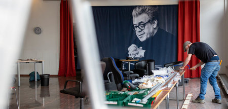 Aufbau der Erich-Fried-Veranstaltung am Freitag in Berlin